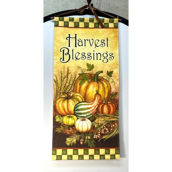 Fall Harvest Blessings Wall Hanging Banner - 32" x 15.5" - Pumpkins Corn Acorns - Picture 1 of 9